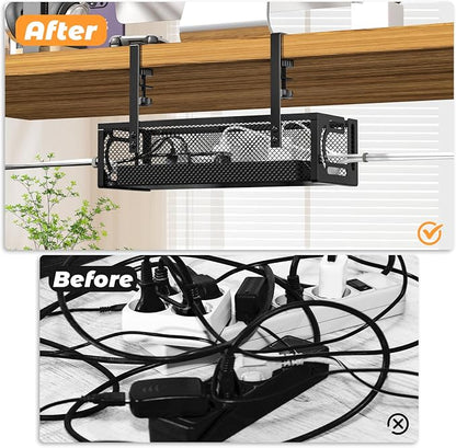 Under Desk Cable Management Tray, 15.7'' No Drill Steel Desk Cable Organizers - Image 3