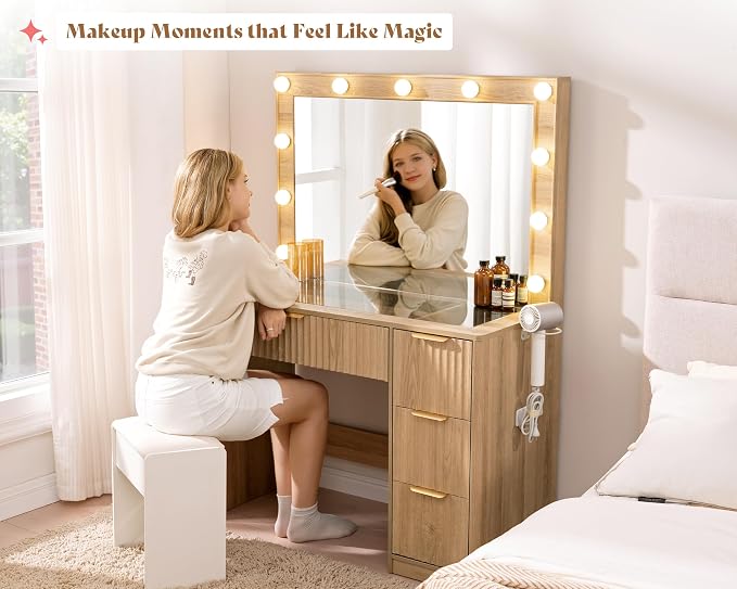 AMERLIFE 36.2" Fluted Vanity Desk - Image 4