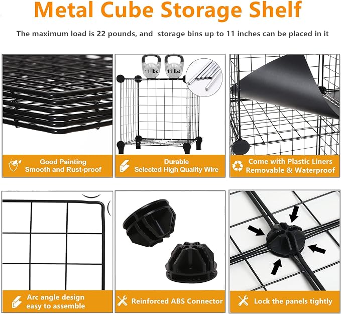 AWTATOS Wire Cube Storage, Closet Organizer, 6 Cube Storage Shelf, Portable - Image 6