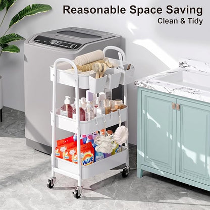 3 Tier Heavy Duty White Metal Rolling Cart - Image 5