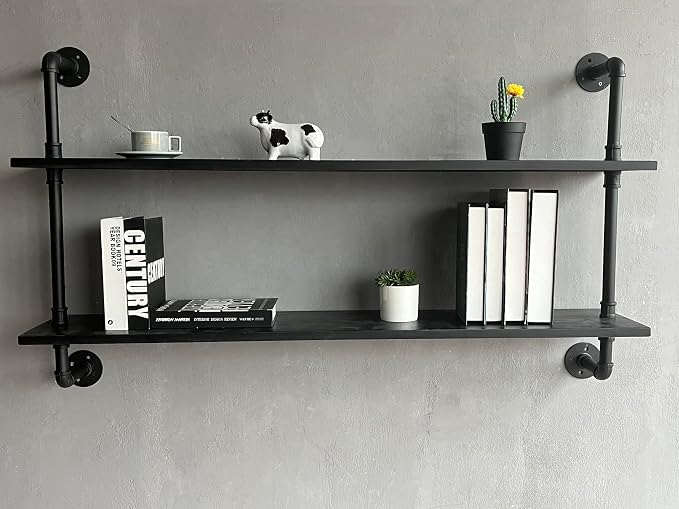 HDDFER Floating Bookshelf Shelves Industrial Pipe Shelving Pipe Shelves Rustic - Image 4