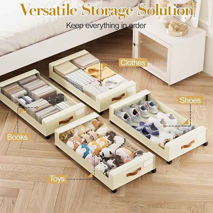 Yecaye Under Bed Storage with Wheels, 4 Pack Under the Bed Storage Containers - Image 7