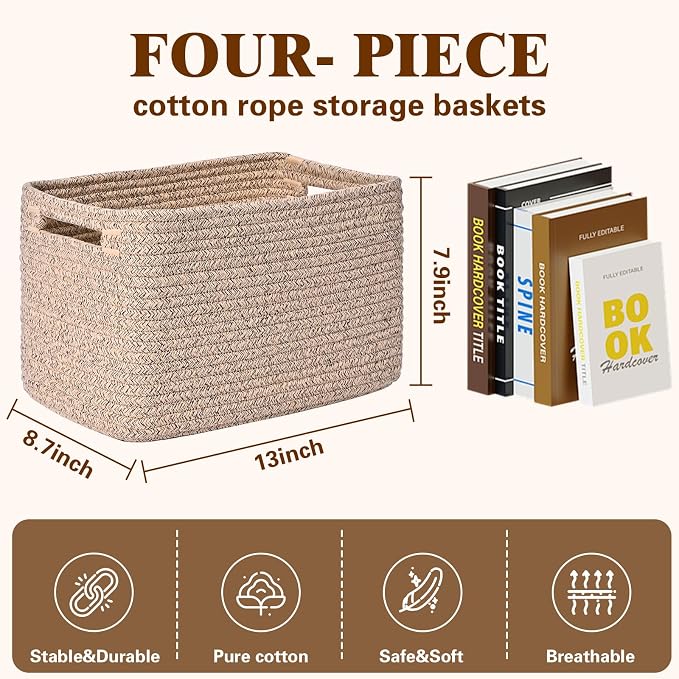 Storage Baskets for Organizing, 4 Pack Storage Baskets for Shelves, Woven - Image 3
