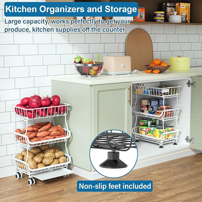 OKZEST 3-Tier Rolling Pantry Floor Organizers and Storage Cart - Image 4