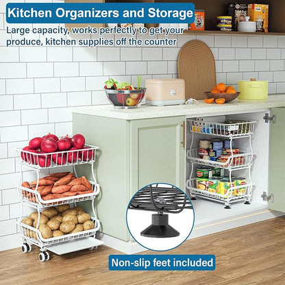 OKZEST 3-Tier Rolling Pantry Floor Organizers and Storage Cart - Image 4