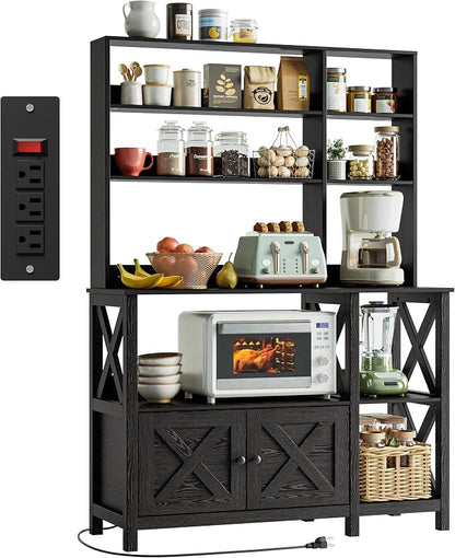IRONCK Bakers Rack with Power Outlet, 45in Wide Coffee Bar Cabinet with Storage by IRONCK