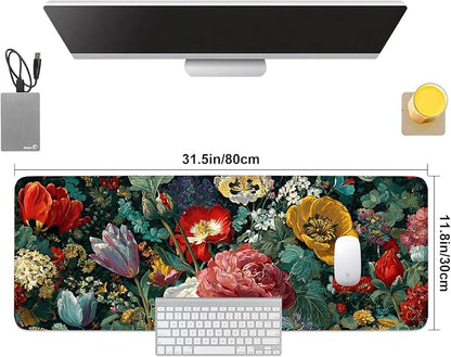 Vintage Oil Painting Floral Mouse Pad – Large Extended Desk Mat 31.5 x 11.8 in– - Image 8