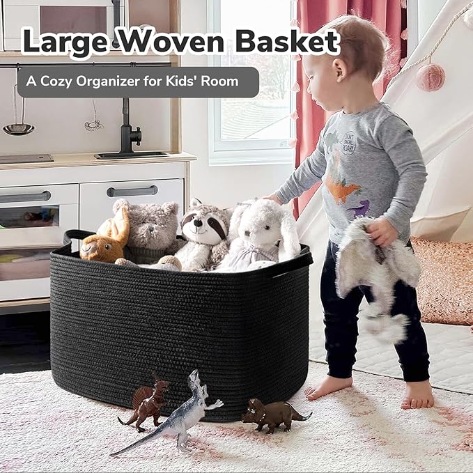 Goodpick Extra Large Storage Basket, 23.6" x 15.7" x 13.8" Rectangle Cotton - Image 2