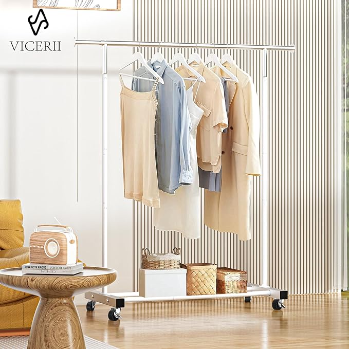 VICERII Clothing Rack, 55.51 Inch Heavy Duty Clothes Rack Rolling Garment Rack - Image 2