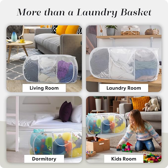 Handy Laundry Collapsible Laundry Basket, 3-Compartment Mesh Laundry Sorter - Image 8