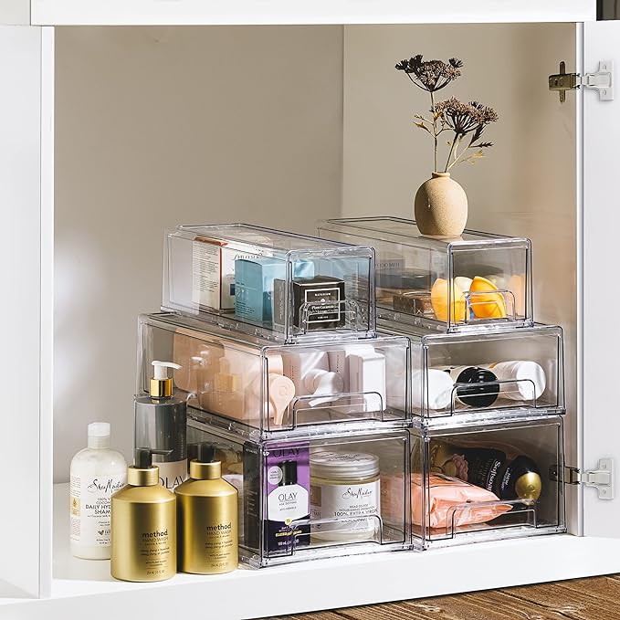 Sorbus Medium Clear Storage Drawers – Stackable Organizer Drawers - Image 6