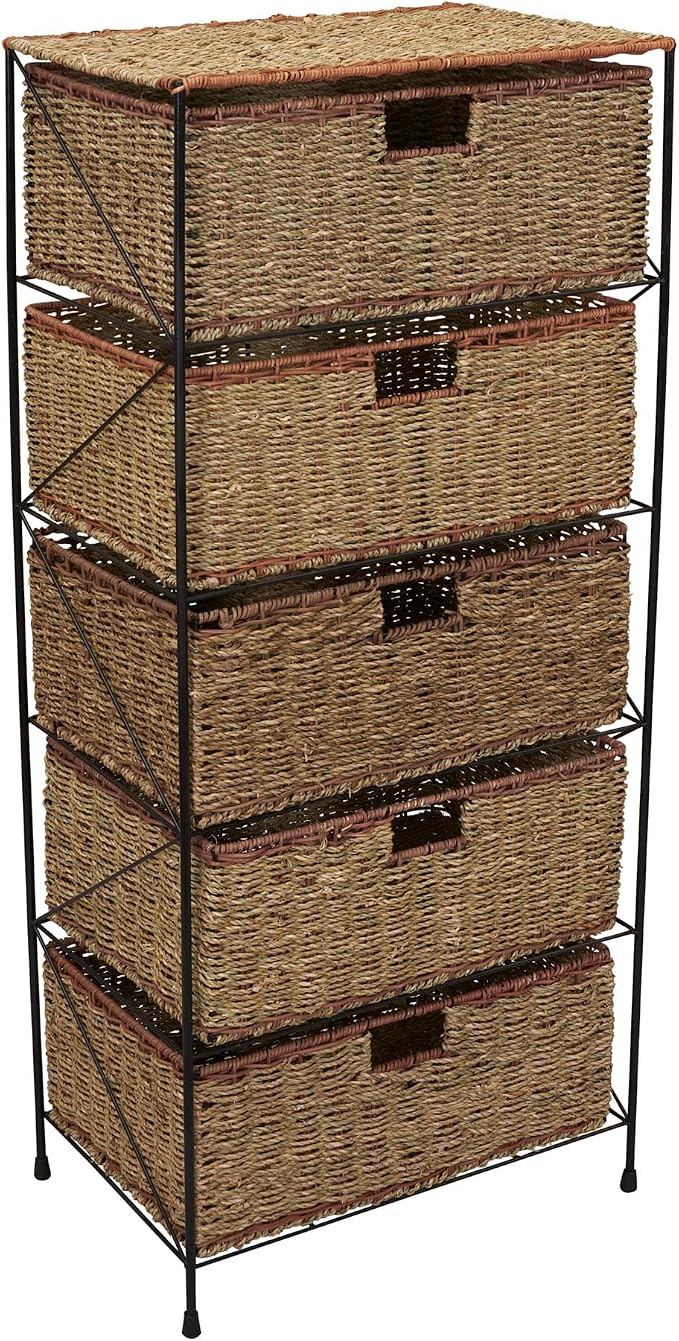 Household Essentials 5 Drawer Seagrass Wicker Storage Tower by HouseholdEssentials