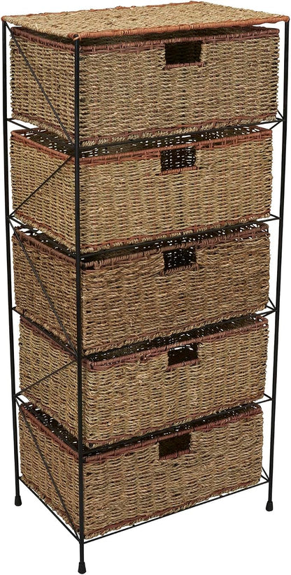 Household Essentials 5 Drawer Seagrass Wicker Storage Tower by HouseholdEssentials