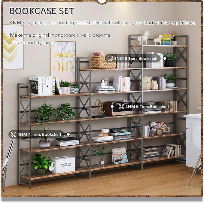 4NM Extra Wide 6 Tiers No Assembly Book Shelves, 61.8" H Folding Bookshelf - Image 5