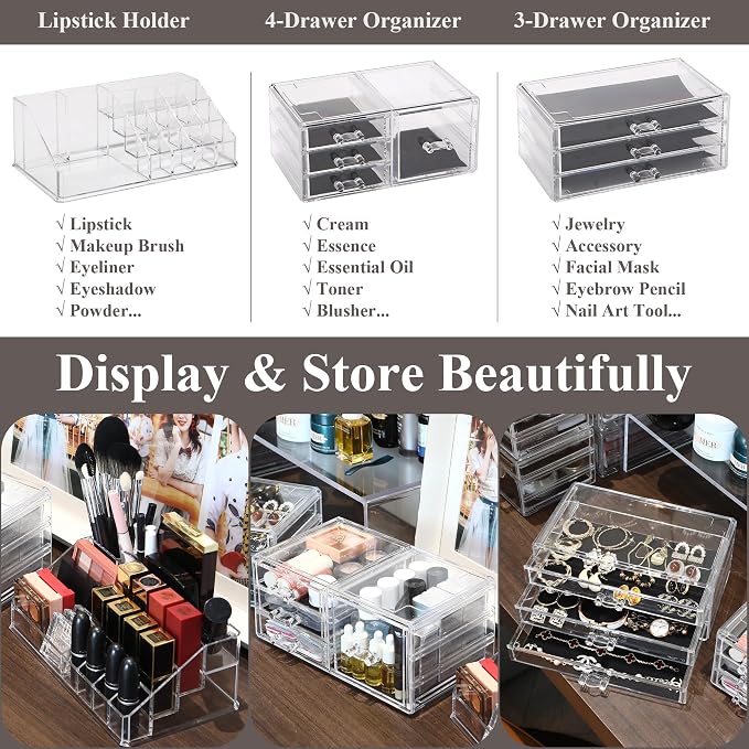 Sea Team 3-Layer Stackable Clear Makeup Organizer - Image 5