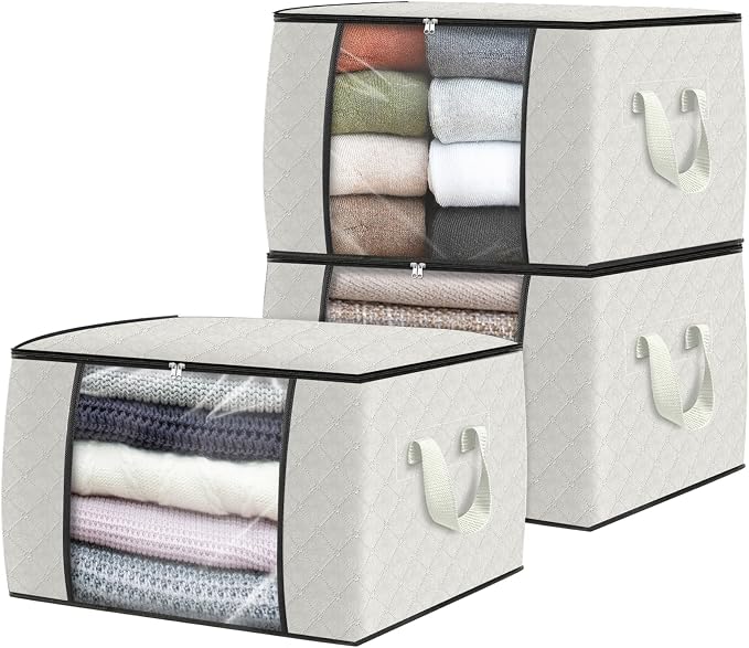 Fab totes 3 Pack Clothes Storage, Foldable Thick Fabric Blanket Storage Bags by Fabtotes