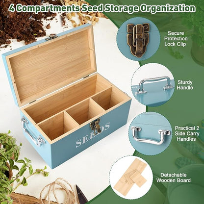 Coolrunner Wood Seed Saving Box, Seed Storage Organizer Case, Seed Packet - Image 3