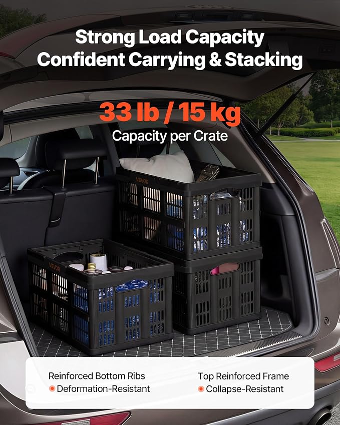 VEVOR Plastic Collapsible Storage Bins, 45L 3 Packs, Stackable Folding Storage - Image 3