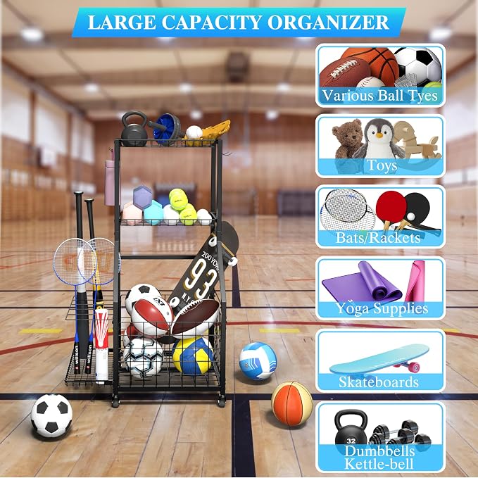 Sports Equipment Garage Organizer, Garage Ball Storage Rack - Image 3