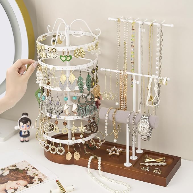 Jewelry Organizer Stand, Metal Rotating Earring Holder Organizer - Image 6