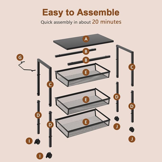 Hoctieon Rolling Storage Cart, 4-Tier Wide Panel Rolling Kitchen Storage Cart - Image 8