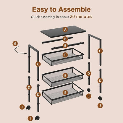 Hoctieon Rolling Storage Cart, 4-Tier Wide Panel Rolling Kitchen Storage Cart - Image 8