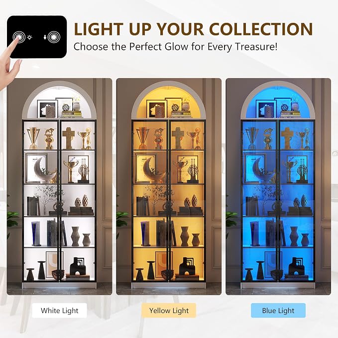 Display Cabinet with Doors and Adjustable Shelves, 6 Tier Bookcase - Image 3