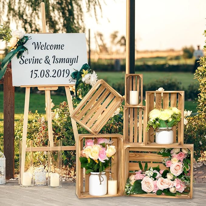 6 Pcs Wooden Crates for Display, Nesting Wood Crate for Storage, 6 Size | - Image 2