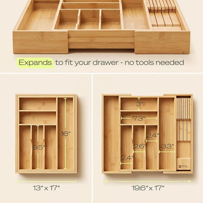 Drawer Organizer for Kitchen Organization – Expandable Bamboo Silverware Drawer - Image 2