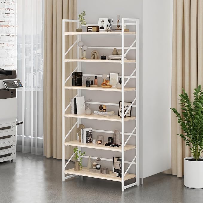 JSB 6 Tier No Assembly Folding Bookshelf, 30.7" Wide Foldable Storage Bookcase - Image 2