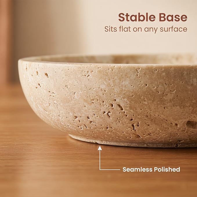Large 7.87" Natural Travertine Stone Decorative Bowl, Coffee Table Centerpiece - Image 4