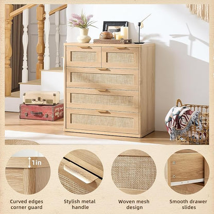 LEYAOYAO Rattan Dresser for Bedroom Set of 2, 33.5" Tall Chest of Drawers - Image 4