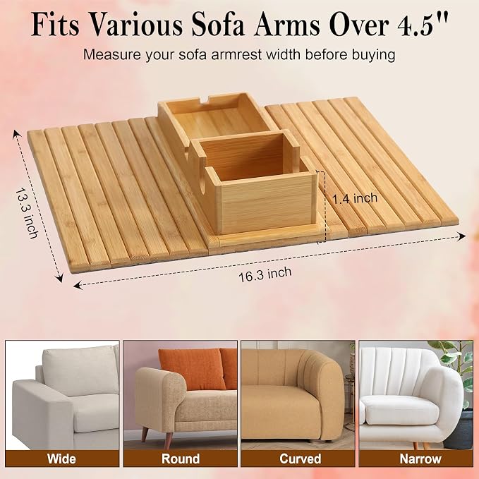 Bamboo Couch Cup Holder for Phone, Remote - Image 4