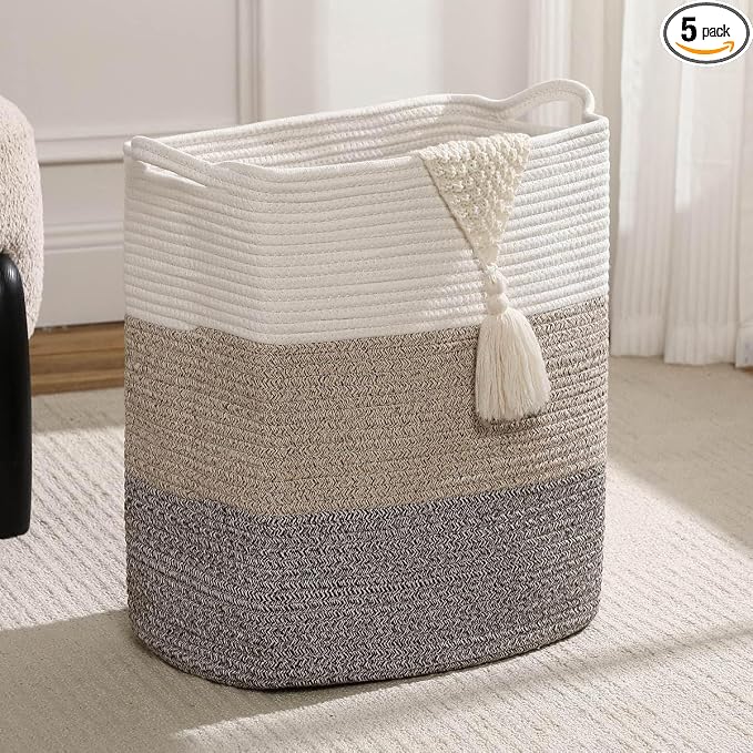 Tall Laundry Basket With Handles, Woven Cotton Rope Big Laundry Hamper Sorters by Laughbird
