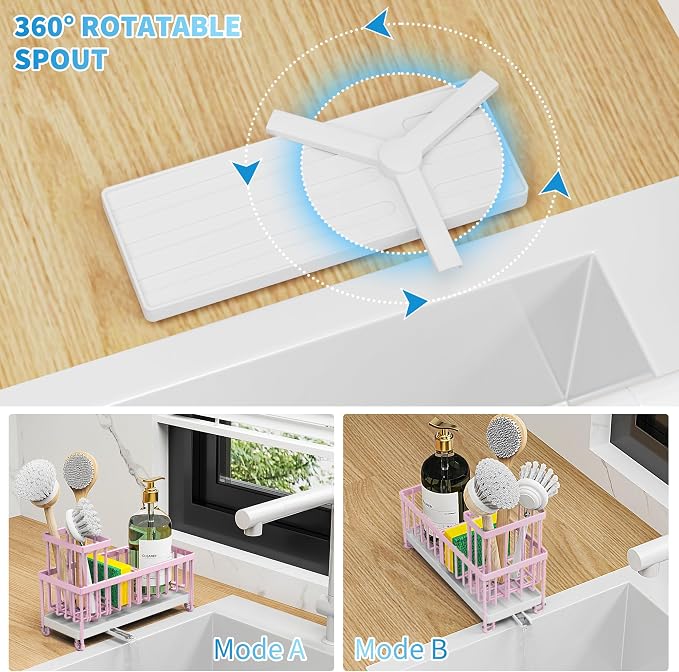 Cisily Pink Sponge Holder for Kitchen Sink, Sink Caddy Organizer - Image 3