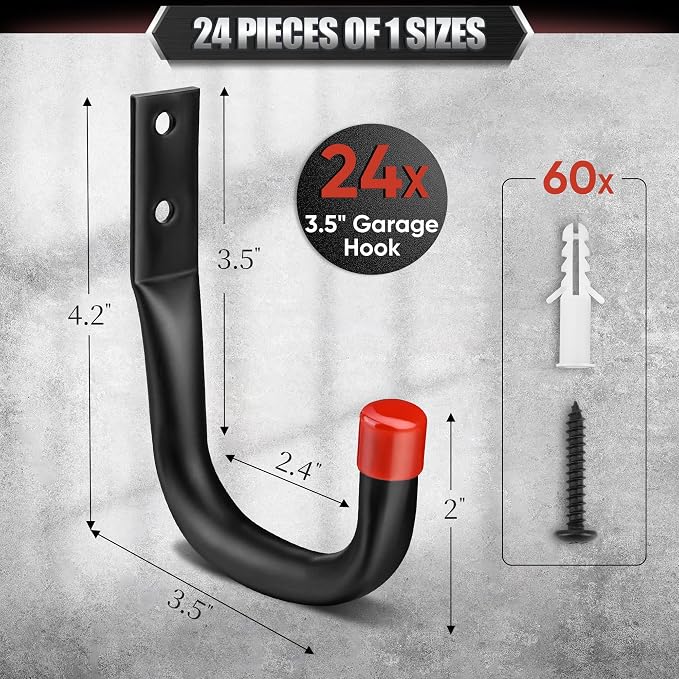 Nacial 24 Pack Garage Hooks Heavy Duty, 3.5" Garage Wall Hook - Image 2