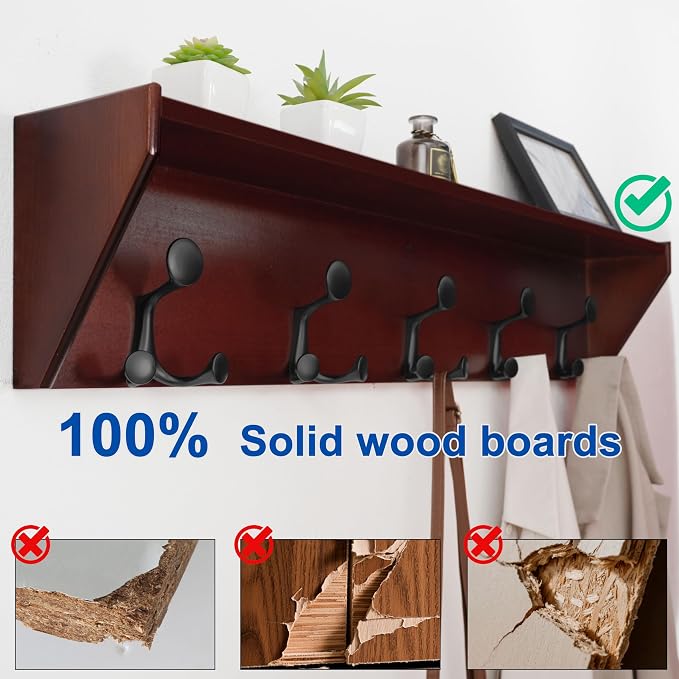 WEBI Wall Shelf with Hooks Underneath, 35” Long Wall Mounted Coat Rack with - Image 4