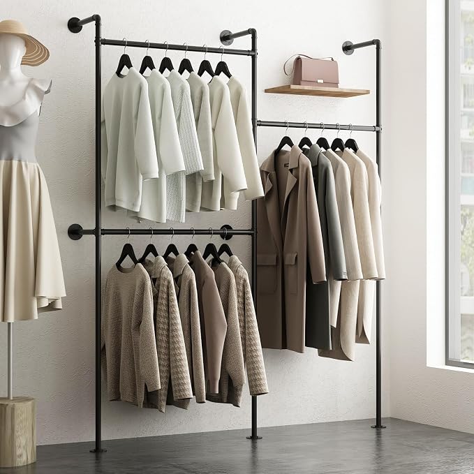 Industrial Pipe Clothing Rack Wall Mount, Heavy Duty Pipe Clothing Rack - Image 2
