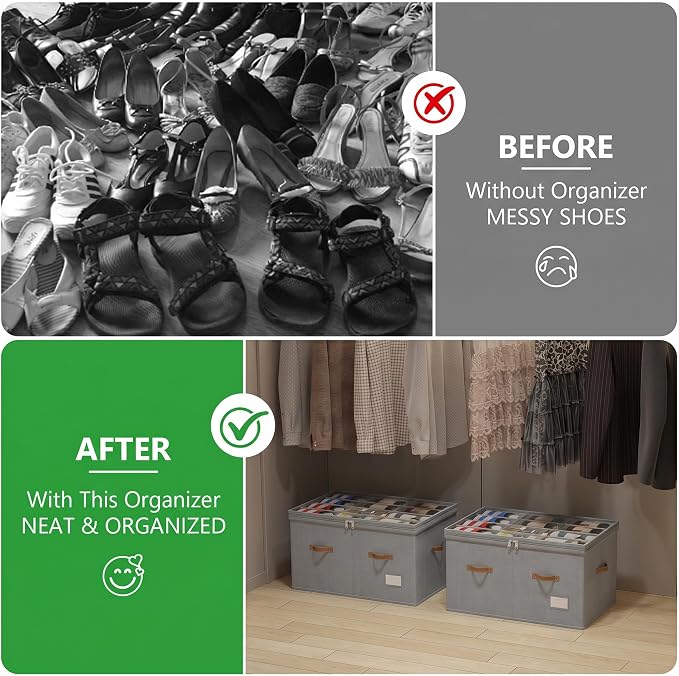 Shoe Organizer for Closet, 2 Pack Shoe Storage Bins Foldable Shoe Storage Box - Image 3