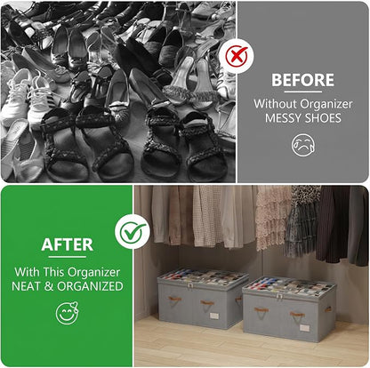 Shoe Organizer for Closet, 2 Pack Shoe Storage Bins Foldable Shoe Storage Box - Image 3