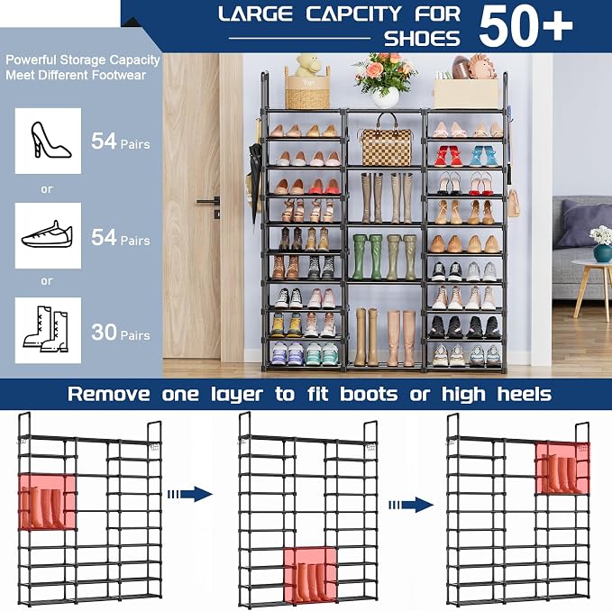 Mavivegue 10 Tiers Shoe Rack Tall Shoe Organizer Shoe Storage 55-65 Pairs - Image 5