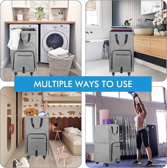 Laundry Hamper with Wheels, Bukere Large Rolling Laundry Basket with 4 Casters - Image 7