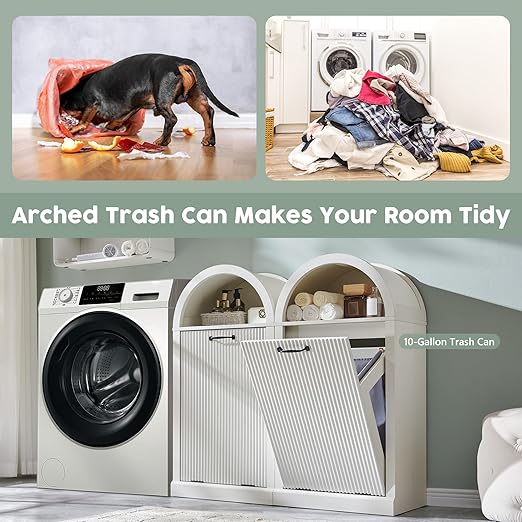 Arched Tilt-Out Trash Can Cabinet, Fluted 10 Gallon Trash Can - Image 5