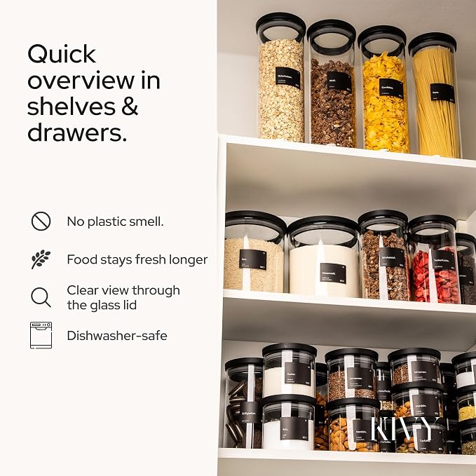 KIVY Airtight Glass Jars with Lids & Labels Stackable Glass storage jars with - Image 5
