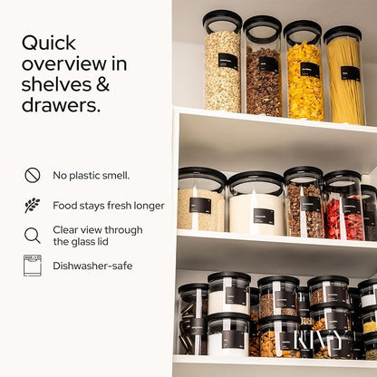 KIVY Airtight Glass Jars with Lids & Labels Stackable Glass storage jars with - Image 5