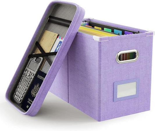 File Organizer Box with Lid, Hanging Filing File Box with Mesh Pocket, Document by Oterri