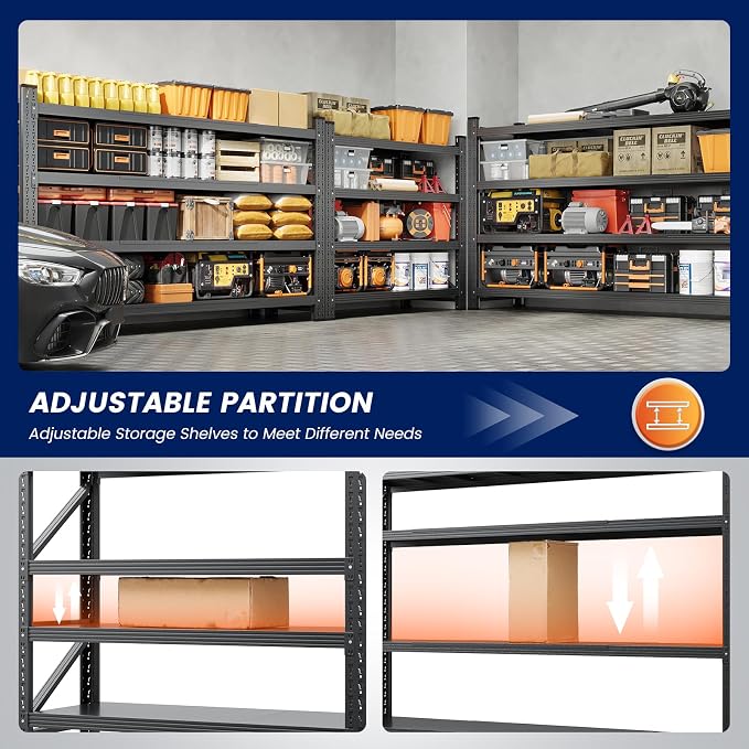 Yizosh 79" W Metal Garage Storage Shelves, 7000LBS Heavy Duty 4-Shelf - Image 4