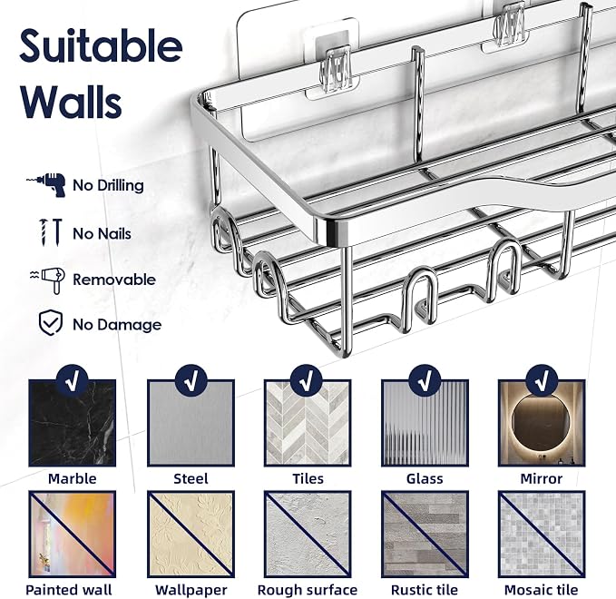 Shower Caddy Adhesive Shower Organizer 7-Pack, Rustproof Stainless Steel - Image 9