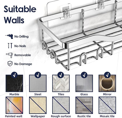 Shower Caddy Adhesive Shower Organizer 7-Pack, Rustproof Stainless Steel - Image 9