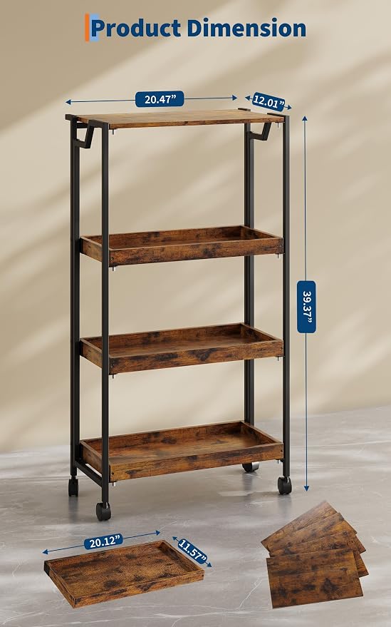 GarveeHome Large 4-Tier Wooden Foldable Kitchen Storage Shelf | No Assembly - Image 7